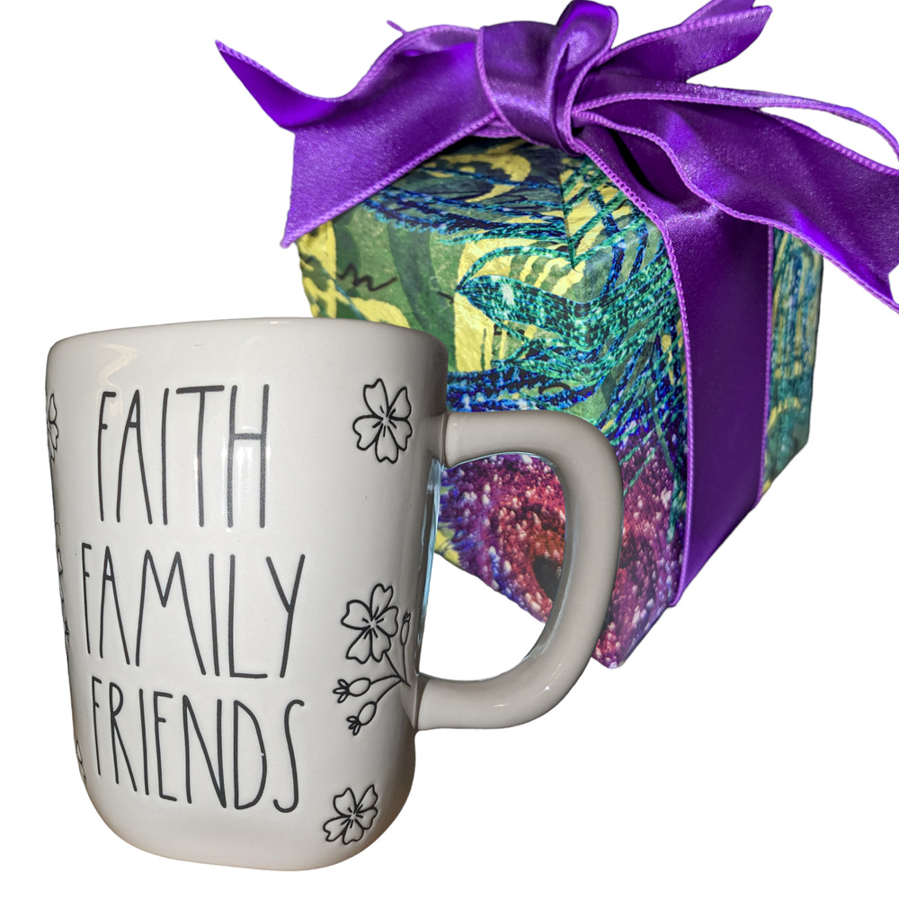 Rae Dunn FAITH FAMILY FRIENDS Mug with Flowers - Gift Wrapped!